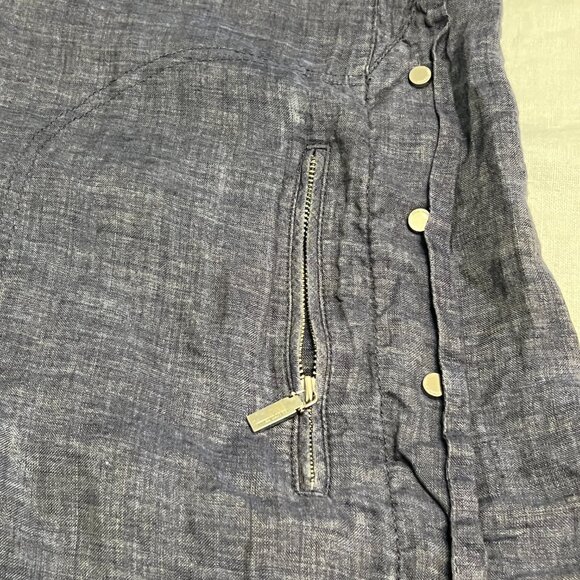 G.Botticelli 100% Linen M Tunic Dress Navy Gray Button Front 3/4 Sleeve Zip - Picture 6 of 13